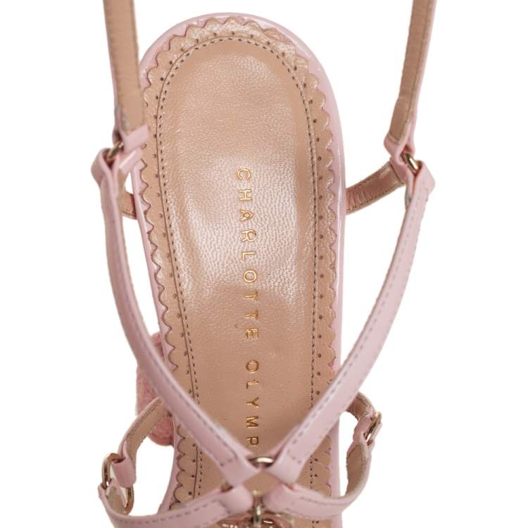 Pre Owned Charlotte Olympia Pink Patent Leather Strappy Platform Sandals Size 39 