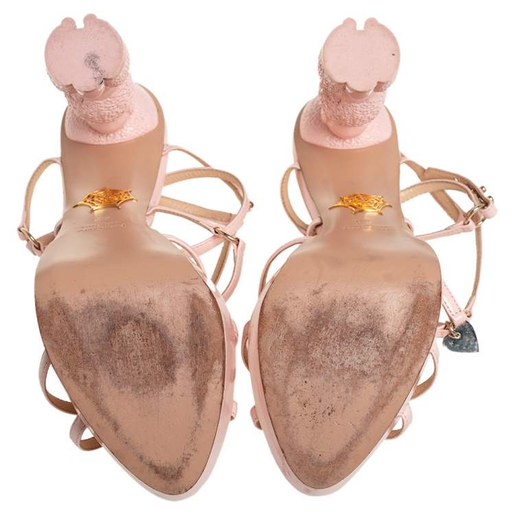 Pre Owned Charlotte Olympia Pink Patent Leather Strappy Platform Sandals Size 39 