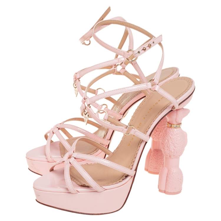 Pre Owned Charlotte Olympia Pink Patent Leather Strappy Platform Sandals Size 39 