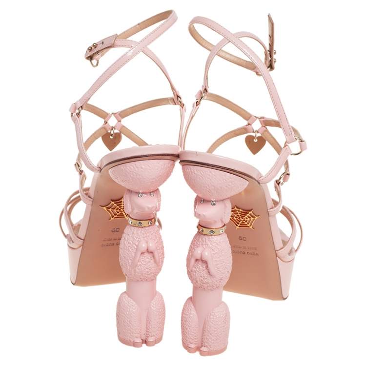 Pre Owned Charlotte Olympia Pink Patent Leather Strappy Platform Sandals Size 39 