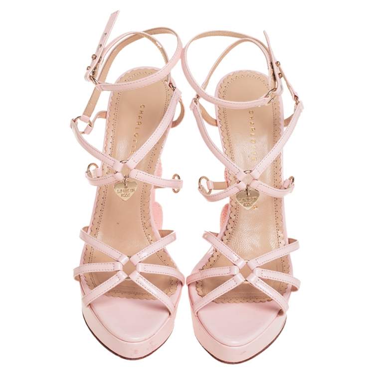 Pre Owned Charlotte Olympia Pink Patent Leather Strappy Platform Sandals Size 39 