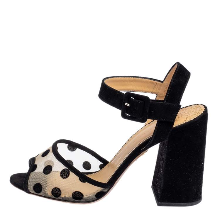 Pre Owned Charlotte Olympia Black Mesh And Suede Polka Dot Emma Sandals Size 39