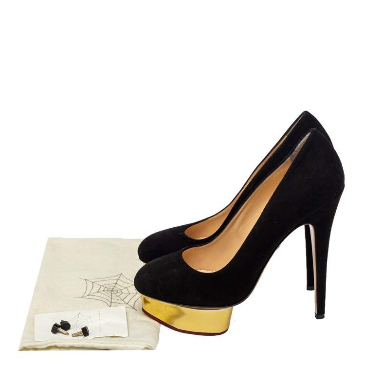 Pre Owned Charlotte Olympia Black Suede Dolly Platform Pumps Size 39