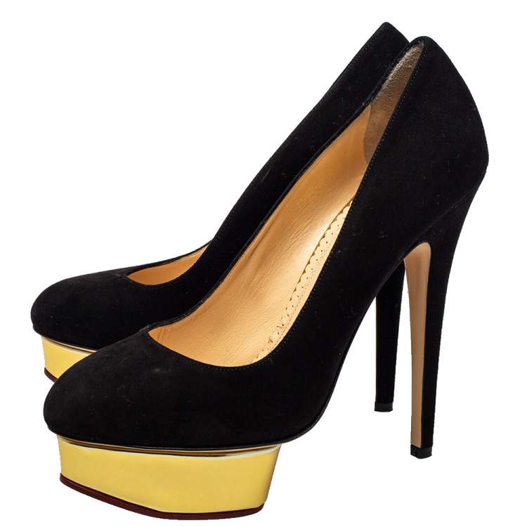 Pre Owned Charlotte Olympia Black Suede Dolly Platform Pumps Size 39