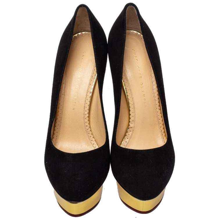 Pre Owned Charlotte Olympia Black Suede Dolly Platform Pumps Size 39