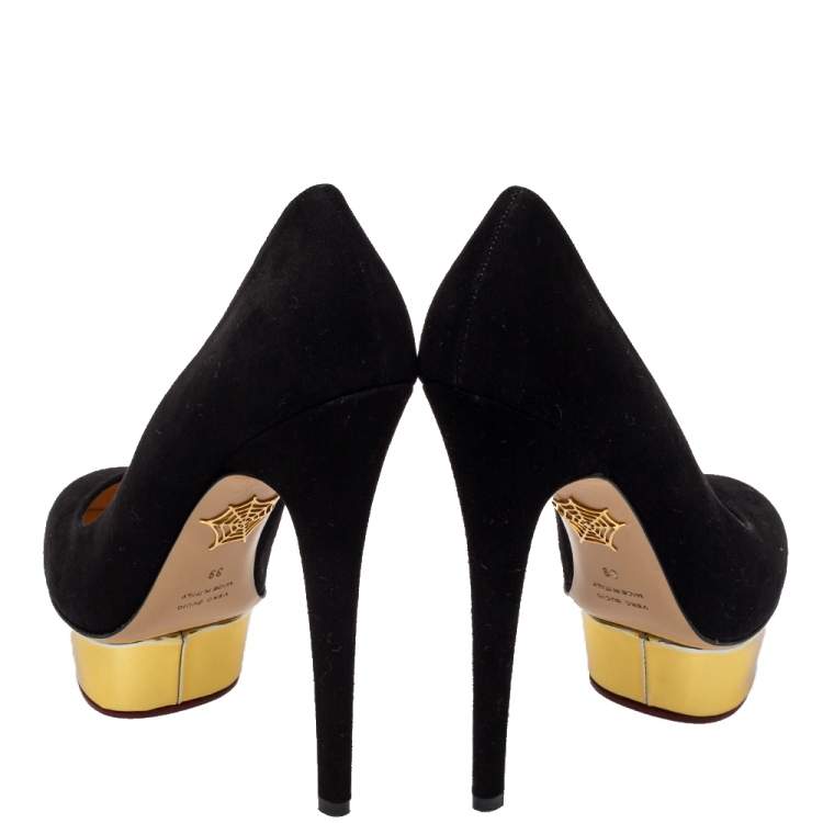 Pre Owned Charlotte Olympia Black Suede Dolly Platform Pumps Size 39