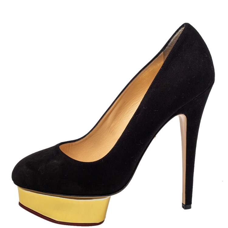 Pre Owned Charlotte Olympia Black Suede Dolly Platform Pumps Size 39