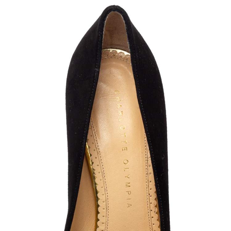 Pre Owned Charlotte Olympia Black Suede Dolly Platform Pumps Size 39