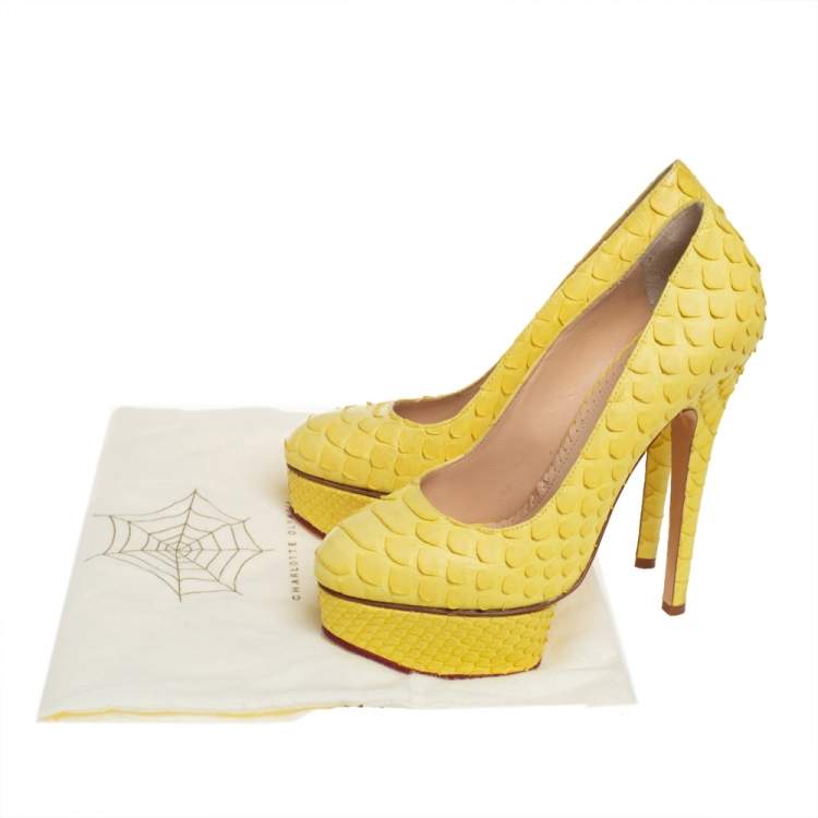 Pre Owned Charlotte Olympia Yellow Python Priscilla Platform Pumps Size 36