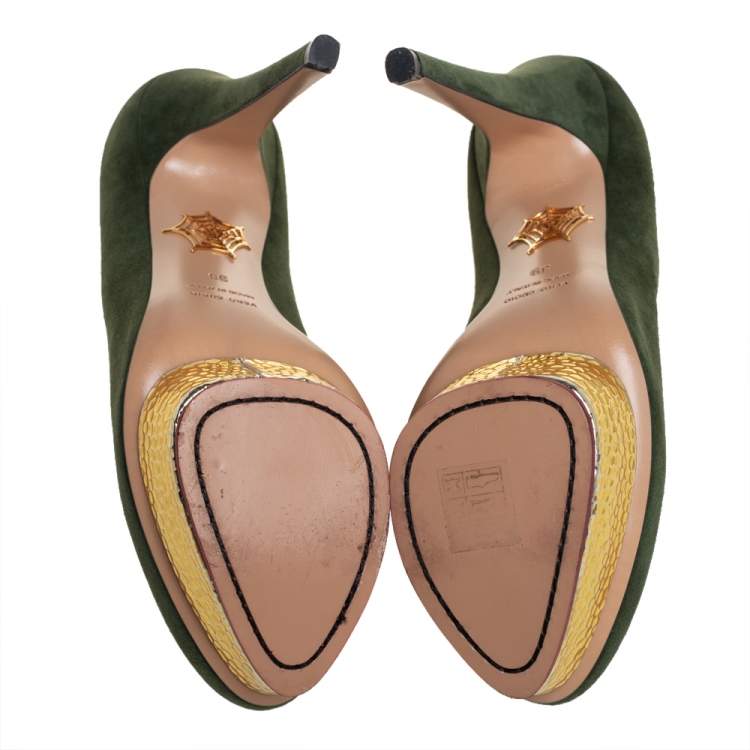 Pre Owned Charlotte Olympia Green Suede Dolly Platform Pumps Size 39
