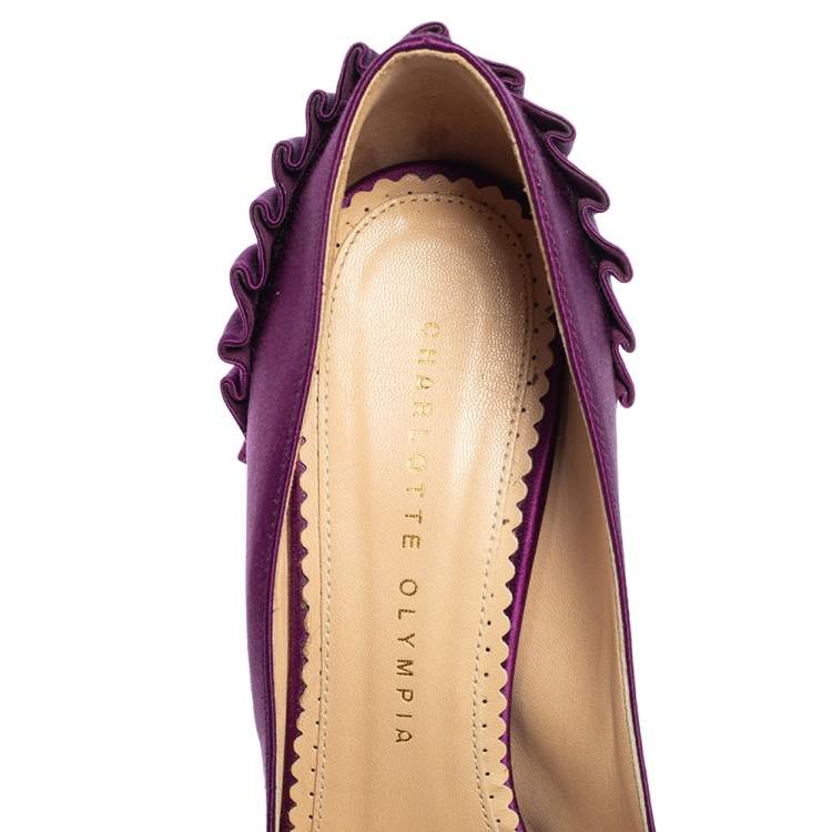 Pre Owned Charlotte Olympia Purple Satin Paloma Fan Pleat Platform Pumps Size 38.5