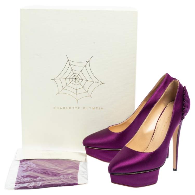 Pre Owned Charlotte Olympia Purple Satin Paloma Fan Pleat Platform Pumps Size 38.5