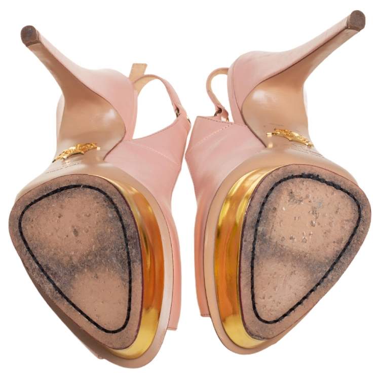 Pre Owned Charlotte Olympia Pale Pink Leather Bon Bon Platform Slingback Sandals Size 39