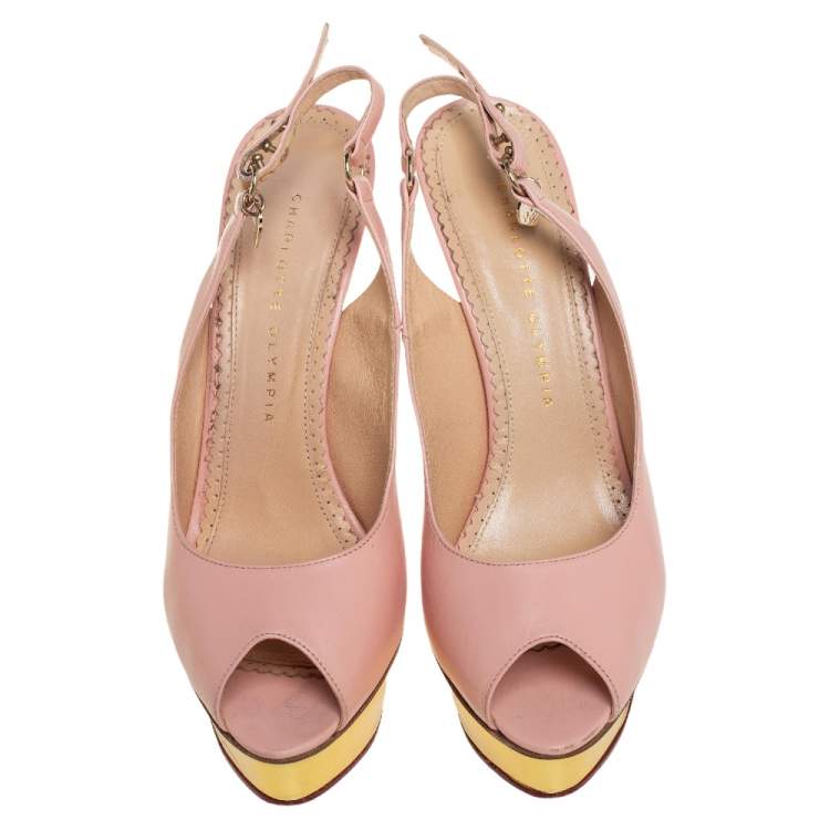 Pre Owned Charlotte Olympia Pale Pink Leather Bon Bon Platform Slingback Sandals Size 39