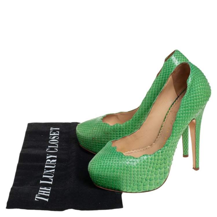 مملوكة مسبقًا Charlotte Olympia Green Python Leather Platform Pumps Size 36