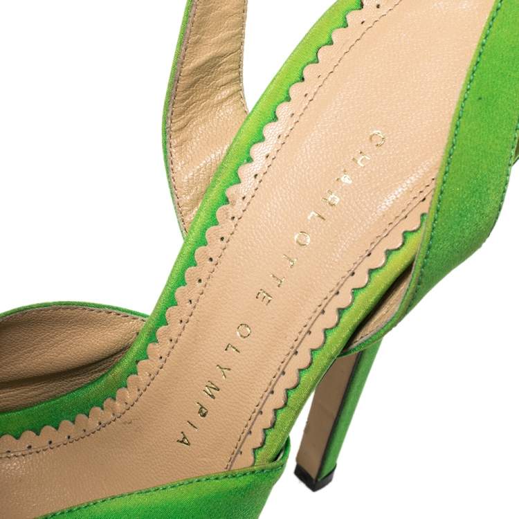 Pre Owned Charlotte Olympia Green Fabric Knot Platform Ankle Strap Sandals Size 38