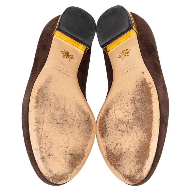Pre Owned Charlotte Olympia Brown Suede Zodiac Taurus Embellished Smoking Slippers Size 39