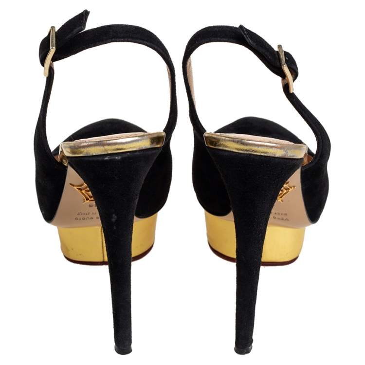 مملوكة مسبقًا Charlotte Olympia Black Suede Dolly Slingback Pumps Size 36