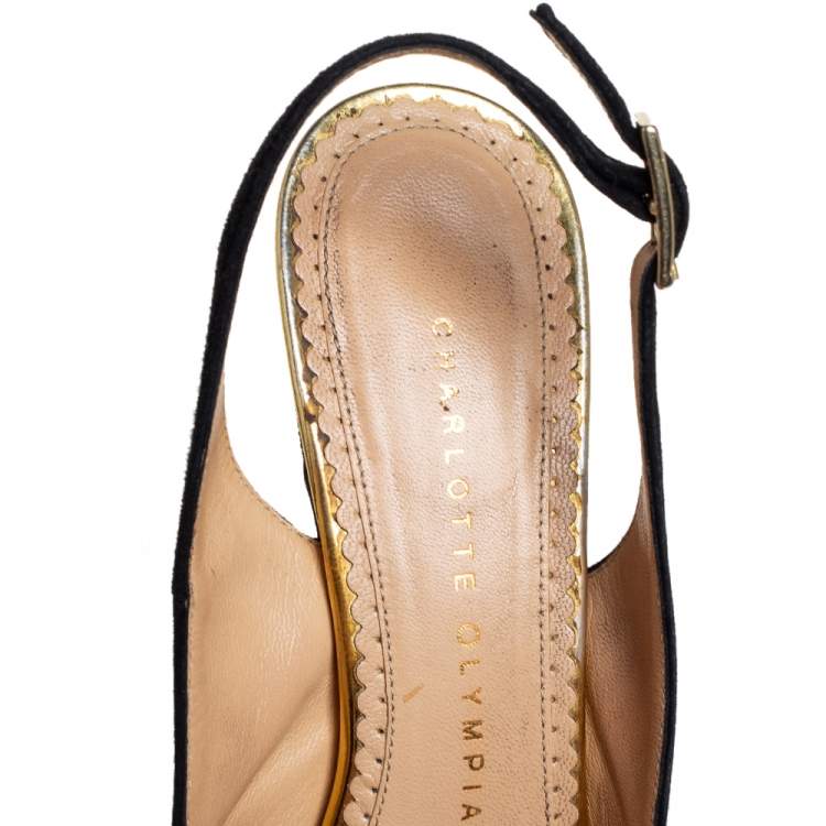 مملوكة مسبقًا Charlotte Olympia Black Suede Dolly Slingback Pumps Size 36