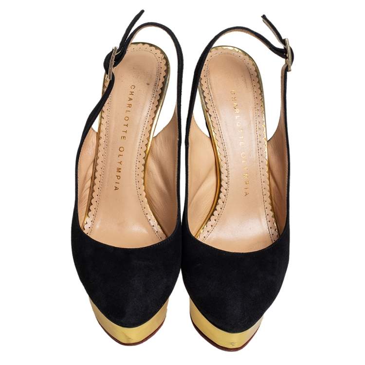 مملوكة مسبقًا Charlotte Olympia Black Suede Dolly Slingback Pumps Size 36