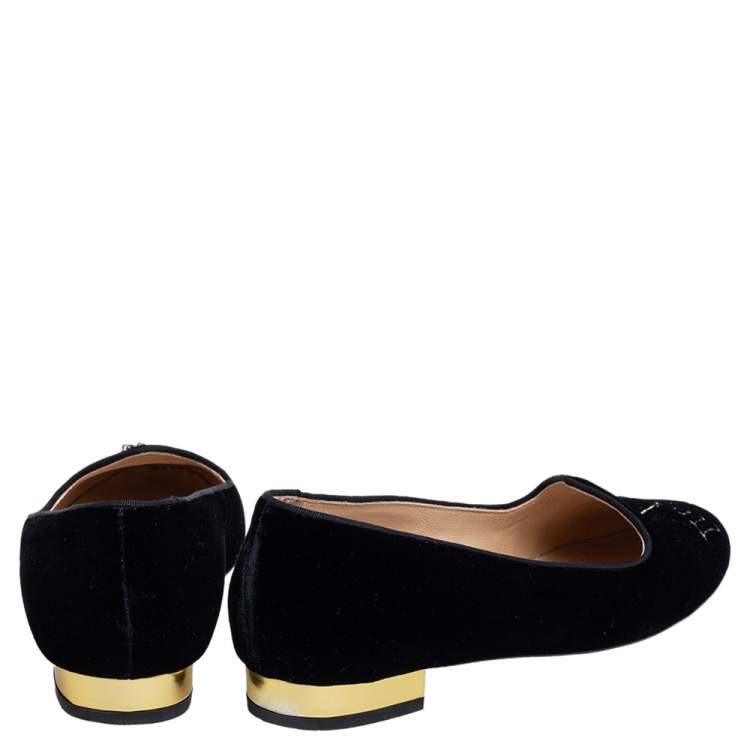 Pre Owned Charlotte Olympia Black Velvet Web Smoking Slippers Size 40