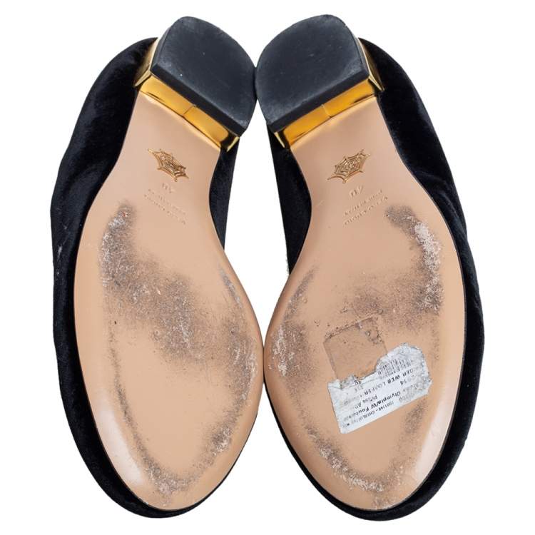 Pre Owned Charlotte Olympia Black Velvet Web Smoking Slippers Size 40