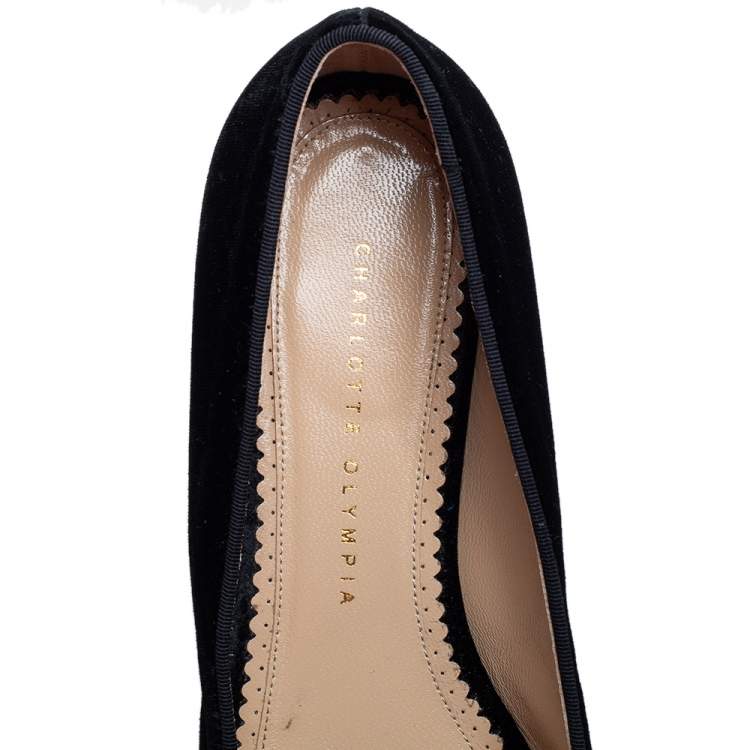 Pre Owned Charlotte Olympia Black Velvet Web Smoking Slippers Size 40