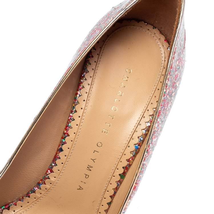 Pre Owned Charlotte Olympia Multicolor Glitter Monroe Pumps Size 37