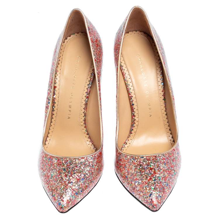 Pre Owned Charlotte Olympia Multicolor Glitter Monroe Pumps Size 37