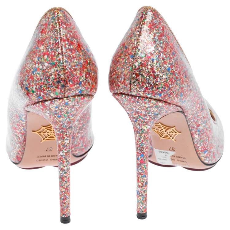 Pre Owned Charlotte Olympia Multicolor Glitter Monroe Pumps Size 37
