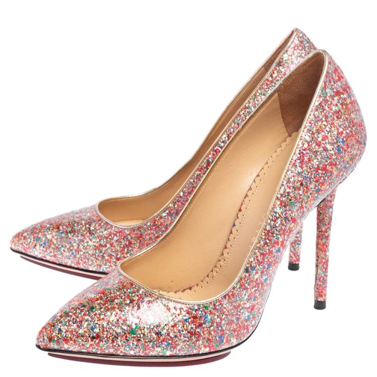 Pre Owned Charlotte Olympia Multicolor Glitter Monroe Pumps Size 37