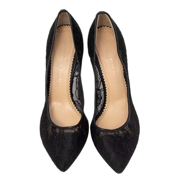 Pre Owned Charlotte Olympia Black Lace Dotty Pumps Size 40