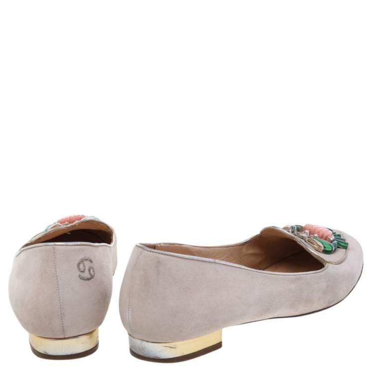 Pre Owned Charlotte Olympia Pink Suede Birthday Cancer Zodiac Smoking Slippers Size 38