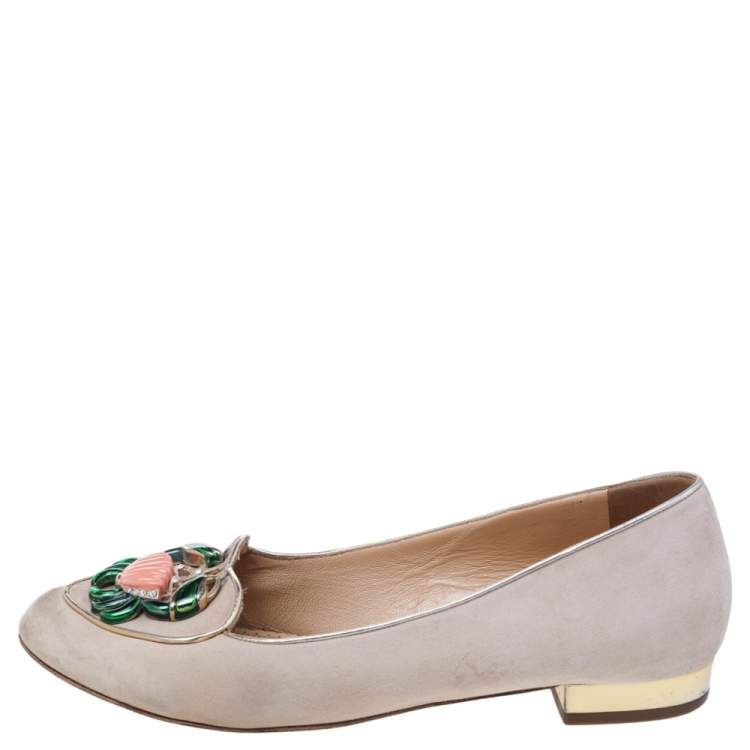 Pre Owned Charlotte Olympia Pink Suede Birthday Cancer Zodiac Smoking Slippers Size 38