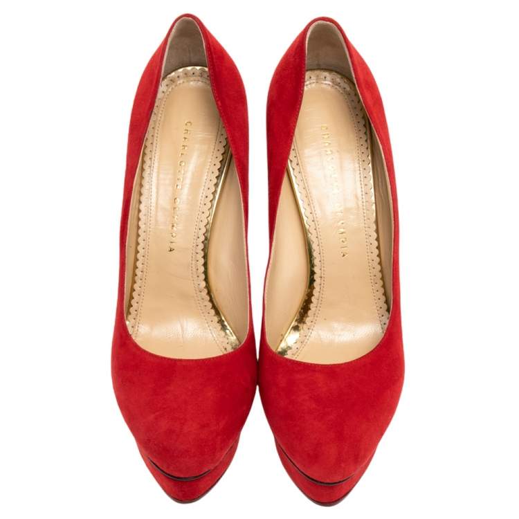 Pre Owned Charlotte Olympia Red Suede Dolly Platform Pumps Size 41
