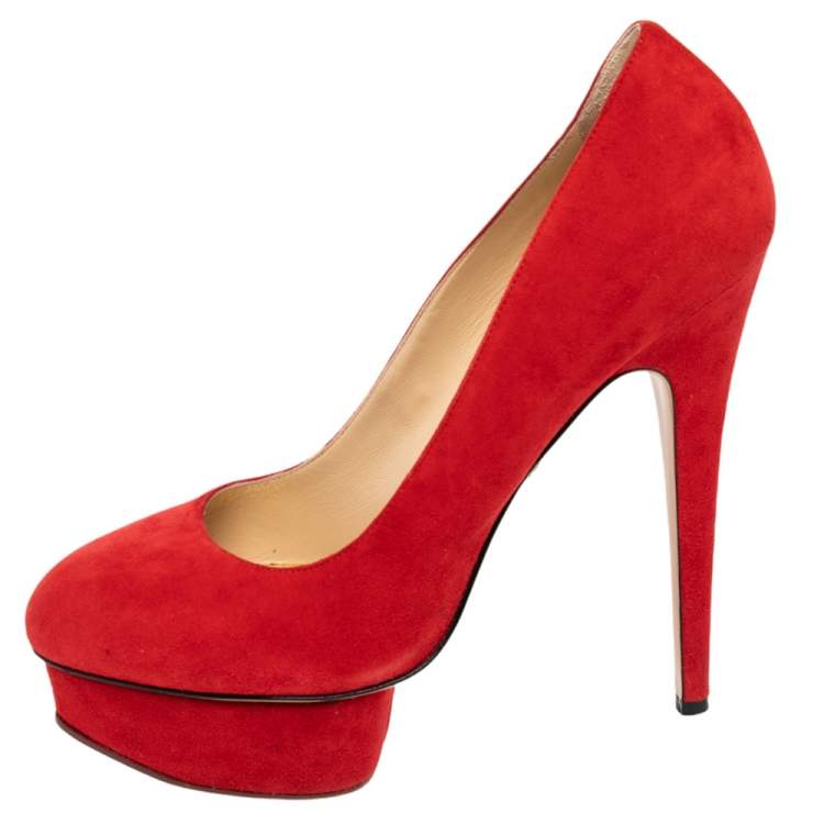 Pre Owned Charlotte Olympia Red Suede Dolly Platform Pumps Size 41