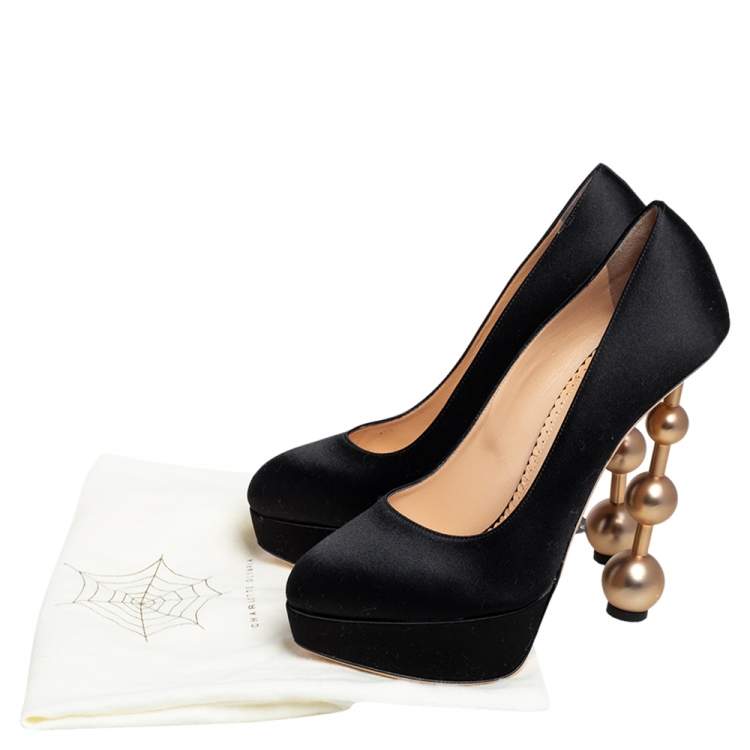 مملوكة مسبقًا Charlotte Olympia Black Satin Century Platform Pump Size 39