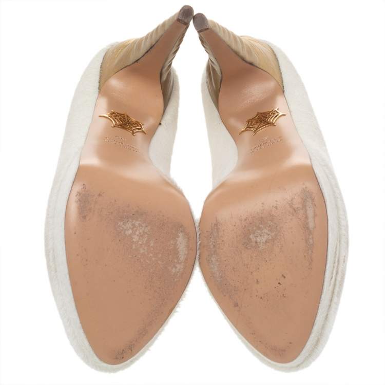 Pre Owned Charlotte Olympia White Calf Hair Platform Pumps Size 39
