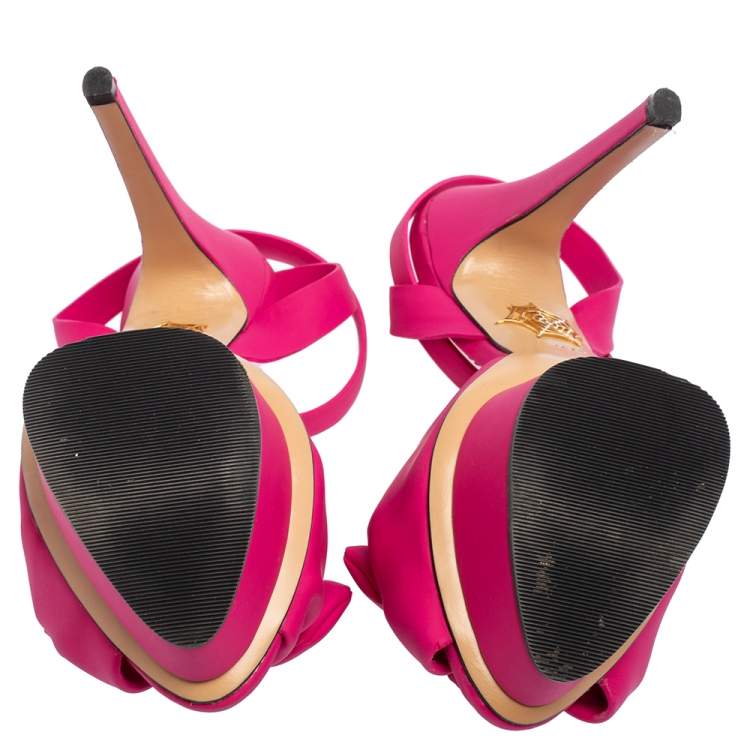 Pre Owned Charlotte Olympia Pink Rubber Serena Bow Ankle Strap Platform Sandals Size 37.5