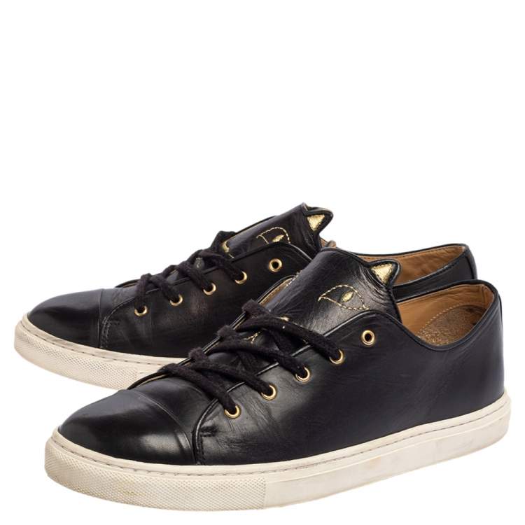 Pre Owned Charlotte Olympia Black Leather Kitty Lace Up Sneakers Size 40