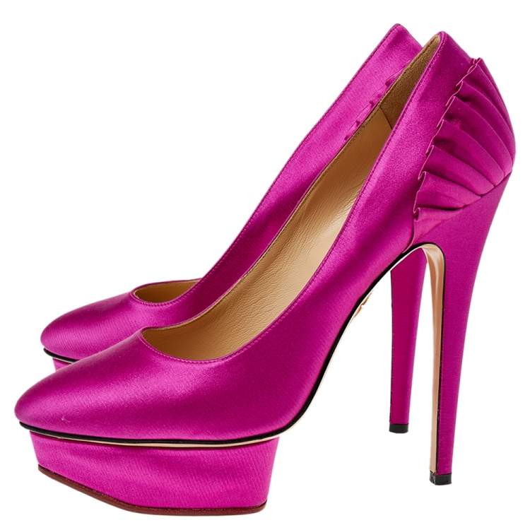 Pre Owned Charlotte Olympia Pink Satin Paloma Platform Pumps Size 39.5