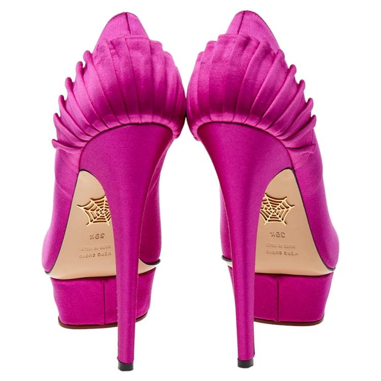 Pre Owned Charlotte Olympia Pink Satin Paloma Platform Pumps Size 39.5