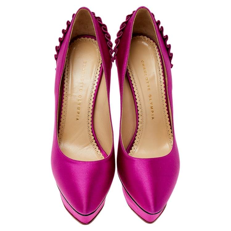 Pre Owned Charlotte Olympia Pink Satin Paloma Platform Pumps Size 39.5