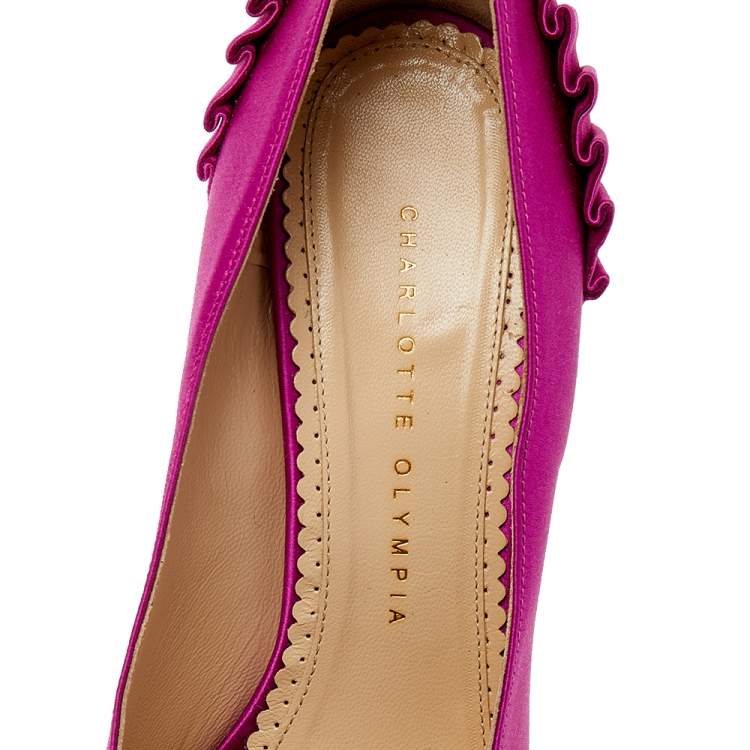 Pre Owned Charlotte Olympia Pink Satin Paloma Platform Pumps Size 39.5