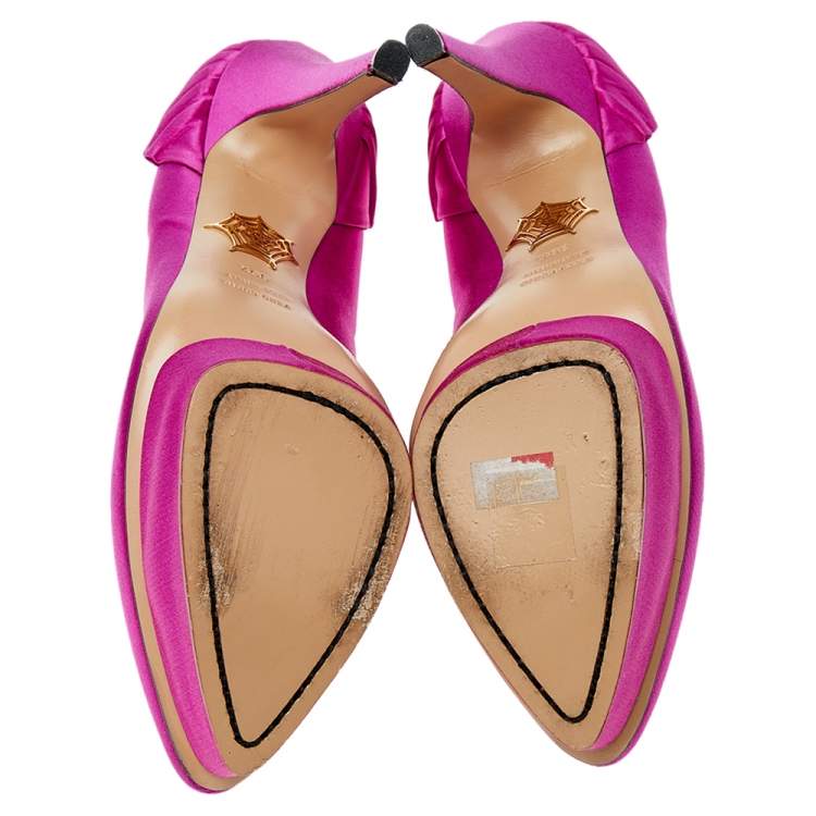 Pre Owned Charlotte Olympia Pink Satin Paloma Platform Pumps Size 39.5