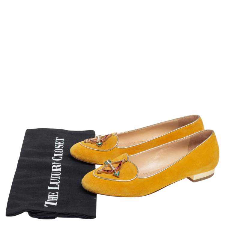 Pre Owned Charlotte Olympia  Yellow Suede Sagittarius  Loafers  Size 36