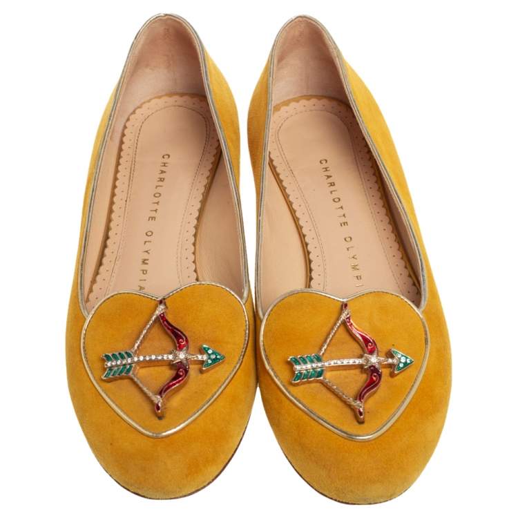 Pre Owned Charlotte Olympia  Yellow Suede Sagittarius  Loafers  Size 36