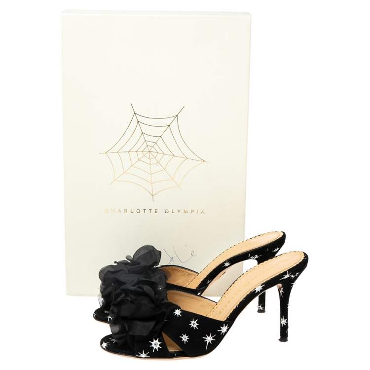 مملوكة مسبقًا Charlotte Olympia Black Suede Crystal Embellished Bow Sandals Size 37.5