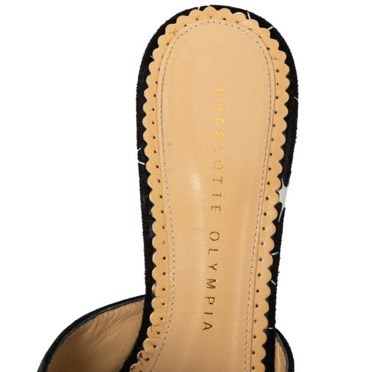 مملوكة مسبقًا Charlotte Olympia Black Suede Crystal Embellished Bow Sandals Size 37.5