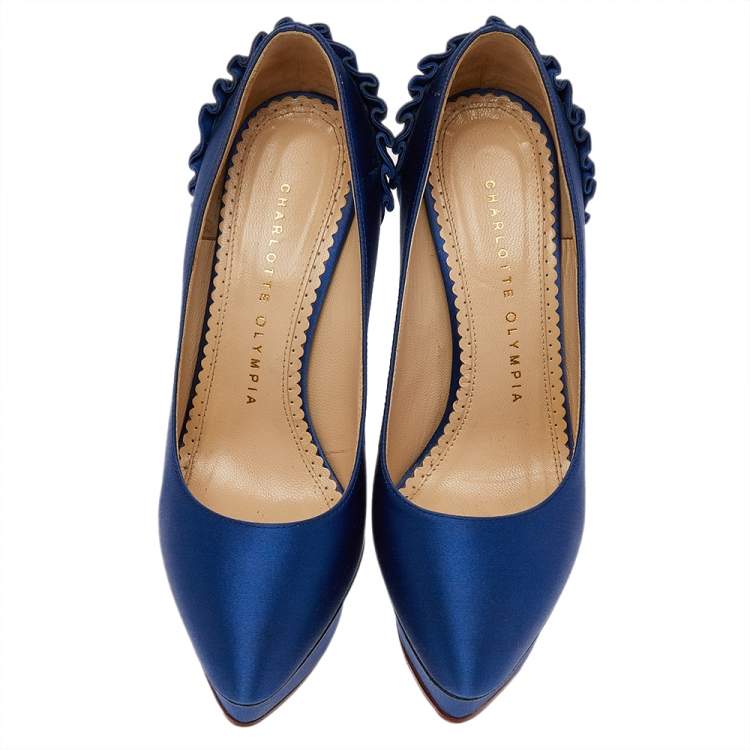 Pre Owned Charlotte Olympia Blue Satin Paloma Platform Pumps Size 35